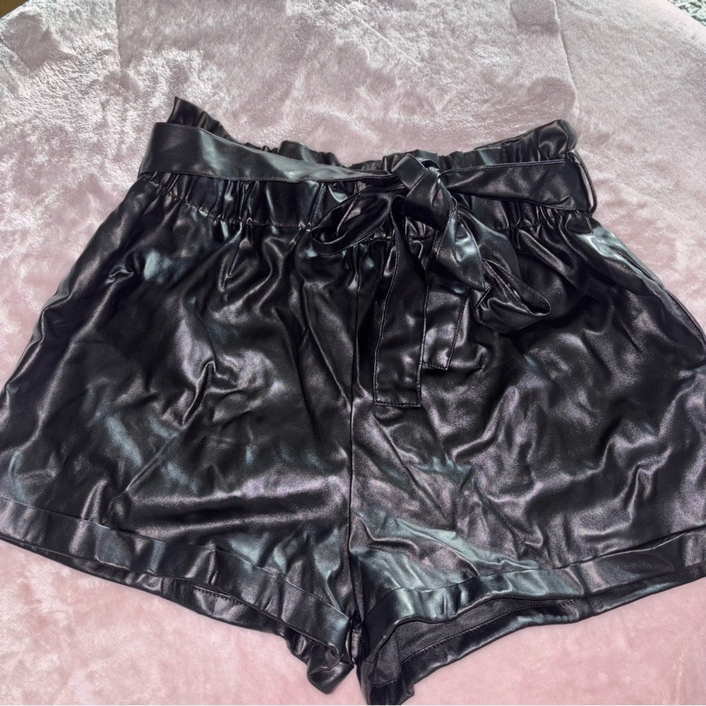 SHEIN Black High Waist Faux Leather Shorts